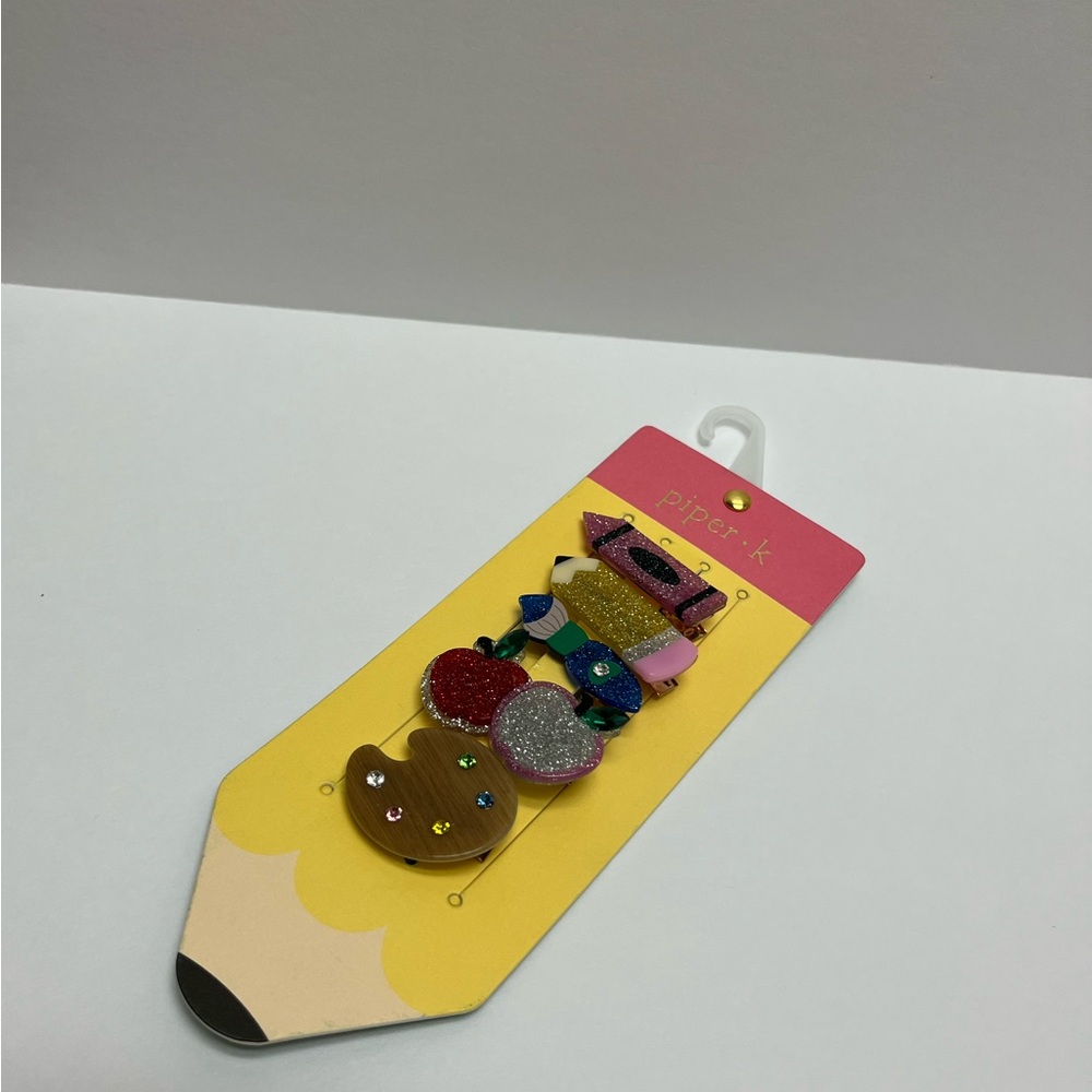 NWT ✏️🍎 Back to School Piper K Hair Clips set of 5 - Picture 4 of 11
